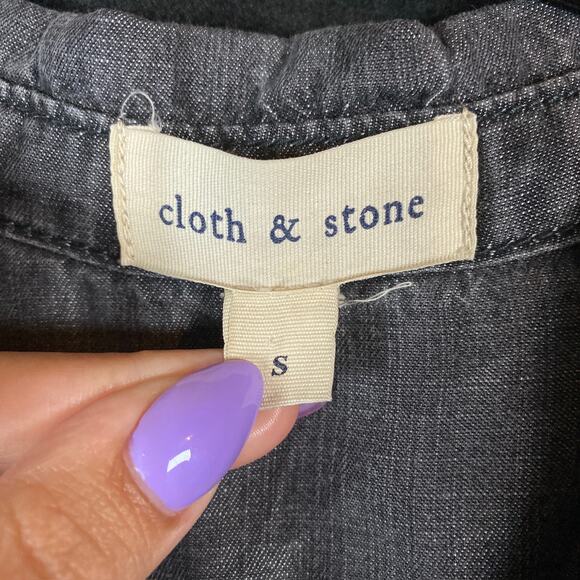 Cloth & Stone Anthropologie Womens Shirt Black Button Down High Low Small - Picture 7 of 14
